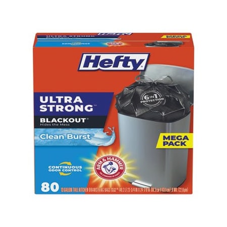 Reynolds Ultra Strong Blackout Tall-Kitchen Drawstring Bags, 13 Gal, 0.9 Mil, 23.75in X 24.88in, Black, 80PK E88352